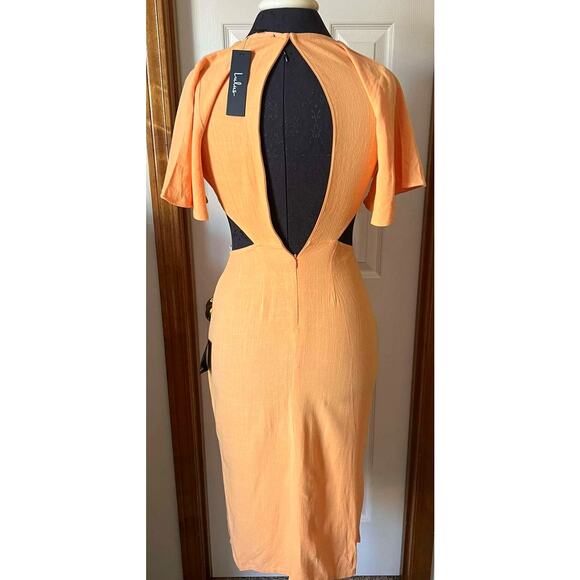 NEW Lulus Orange Peach Cutout Midi Dress Size M - Picture 2 of 6